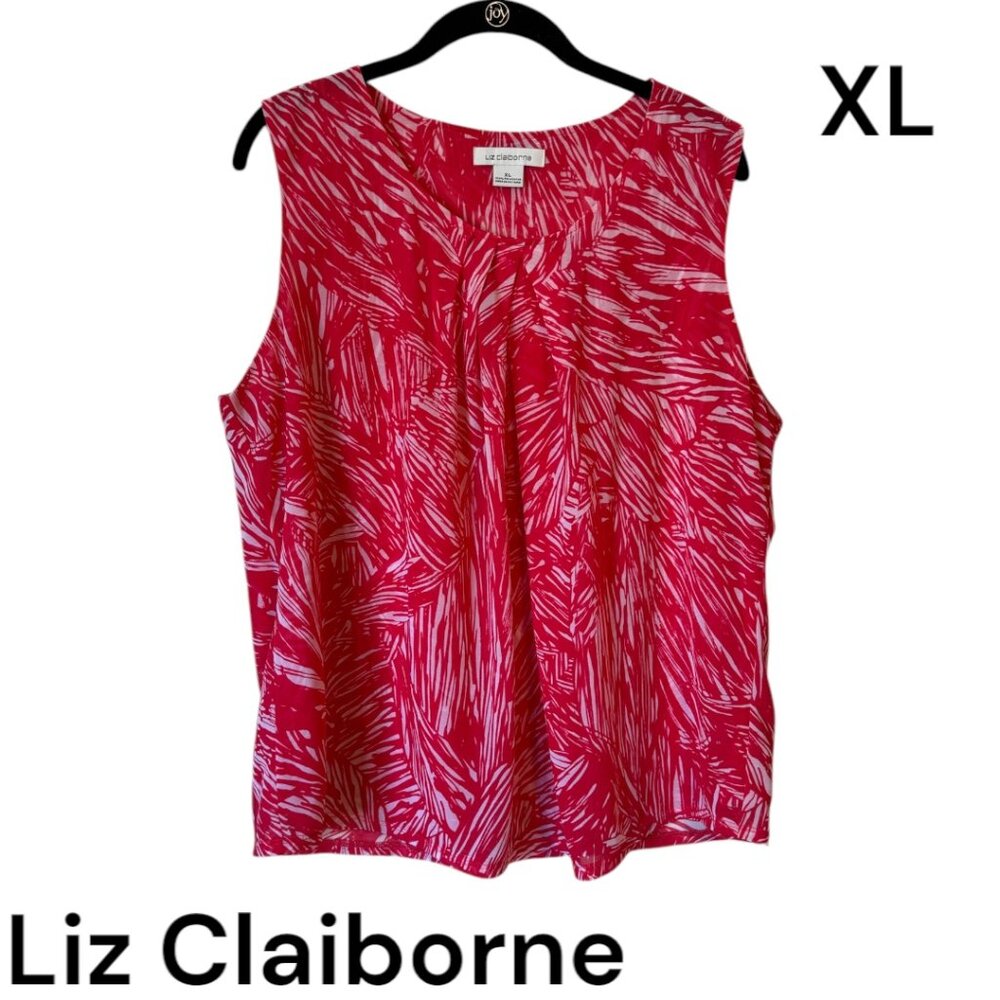 Liz Claiborne Vibrant Red and White Patterned Blouse